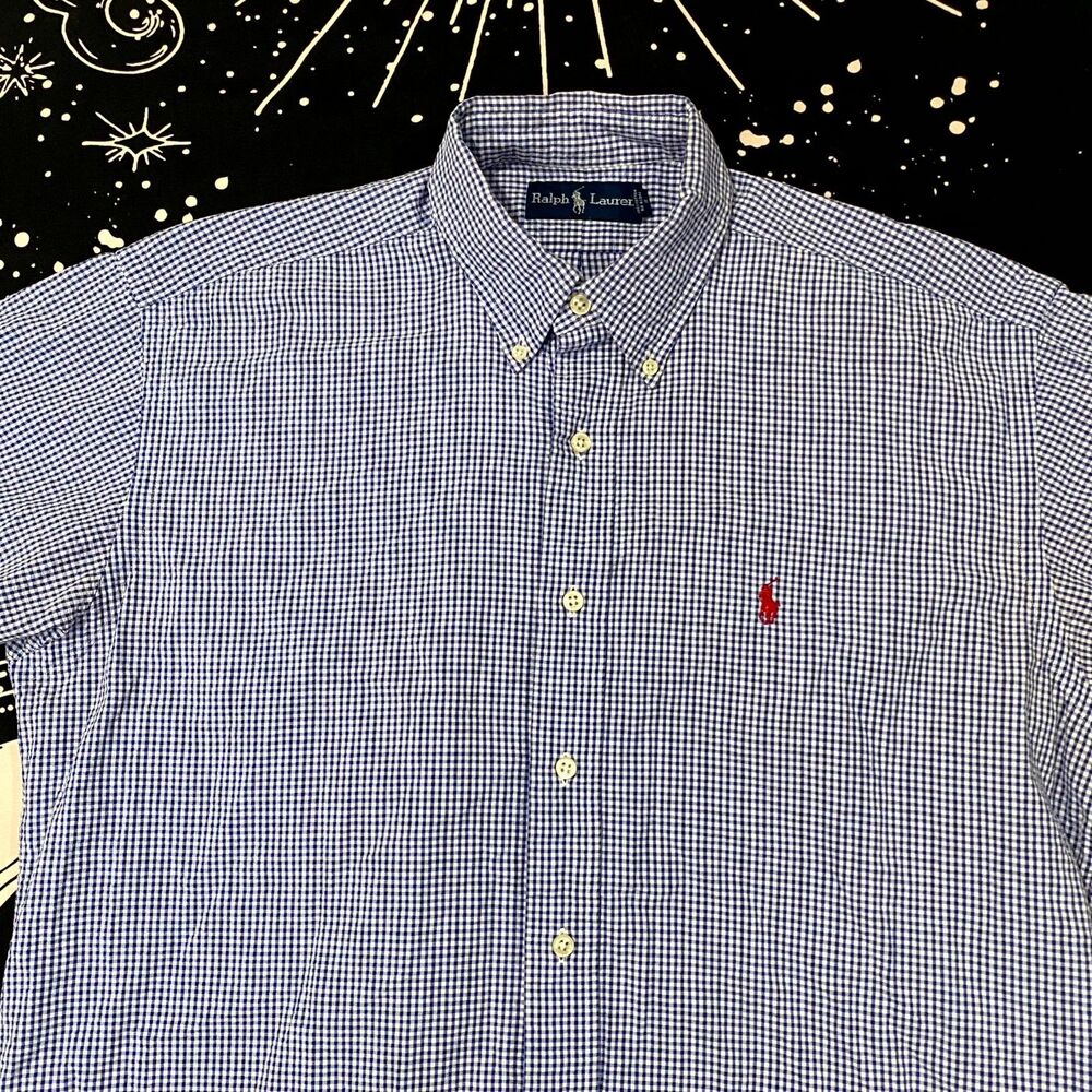 Ralph Lauren Button-Down Shirt Men's M White Cotton Gingham Workwear Travel